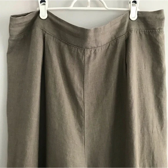 Linen Green and Brown Wide Leg Pants - Picture 4 of 16